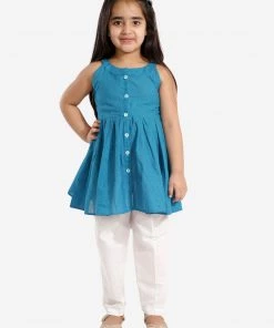 Vastramay Girls' Handloom Cotton Kurta And Straight Pant Set