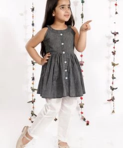 Vastramay Girls' Handloom Cotton Kurta And Straight Pant Set