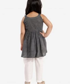 Vastramay Black Handloom Cotton Striped Siblings Set