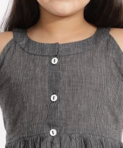 Vastramay Black Handloom Cotton Striped Siblings Set