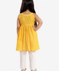 Vastramay Yellow Handloom Cotton Striped Siblings Set