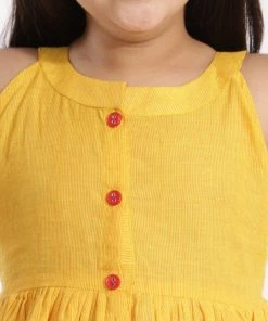 Vastramay Yellow Handloom Cotton Striped Siblings Set