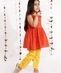 Vastramay Girls' Handloom Cotton Kurta And Straight Pant Set