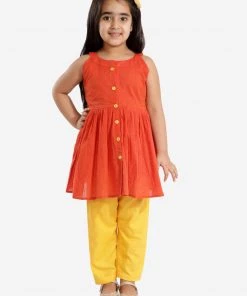Vastramay Girls' Handloom Cotton Kurta And Straight Pant Set