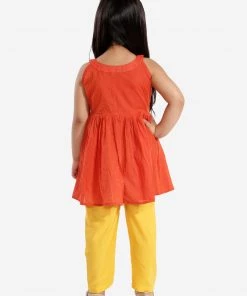 Vastramay Girls' Handloom Cotton Kurta And Straight Pant Set