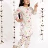 Vastramay Girls' Floral Printed Linen Kurta And Straight Pant Set