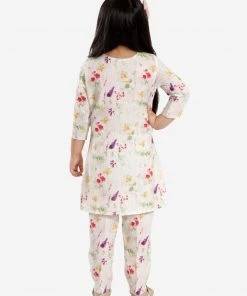 Vastramay Multicolor-Base-Cream Floral Printed Cotton Linen Siblings Set