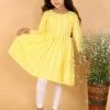 VASTRAMAY Girls Yellow & White Embroidered Chikankari Pure Cotton Kurta & Leggings