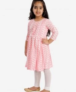 Vastramay Girls' Chikankari Cotton Kurta And Leggings Set