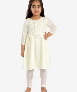 Vastramay Girls' Chikankari Cotton Kurta And Leggings Set