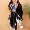 VASTRAMAY Girls Black & White Pure Cotton Tie-Dye Kurta Leggings & Dupatta Set