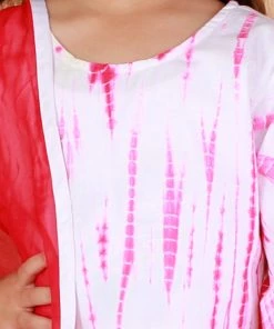 Girls VASTRAMAY Girl's Pink Pure Cotton Tie-Dye Kurta Leggings & Dupatta Set 12 Girls VASTRAMAY Girl's Pink Pure Cotton Tie-Dye Kurta Leggings & Dupatta Set