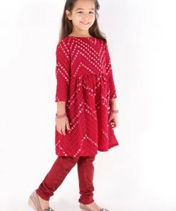Vastramay Maroon Color Mirror Work Kurta Pyjama Siblings Set