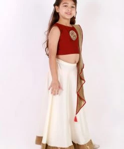 Vastramay Girl's Viscose Crop Top Skirt And Drape Dupatta Set