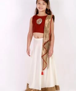 Vastramay Girl's Viscose Crop Top Skirt And Drape Dupatta Set