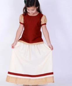 VASTRAMAY Girl's Maroon & White Pavda Pattu Lehenga Choli Set Girls