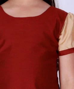 VASTRAMAY Girl's Maroon & White Pavda Pattu Lehenga Choli Set Girls