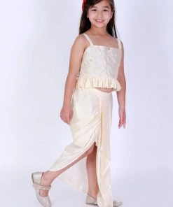 Vastramay Cream And Gold Silk Blend Siblings Set