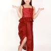 Vastramay Girl's Maroon Draped Skirt With Crop Top Girls