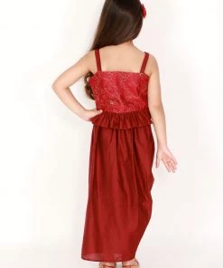 Vastramay Maroon Embroidered Silk Blend Siblings Set