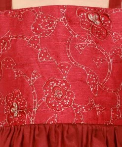 Vastramay Maroon Embroidered Silk Blend Siblings Set