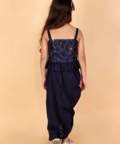 Girls Vastramay Girl's Navy Blue Draped Skirt With Crop Top 12 Girls Vastramay Girl's Navy Blue Draped Skirt With Crop Top