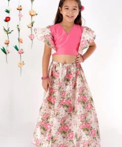 Vastramay Girls Girl's Printed Skirt And Ruffle Crop Top Set