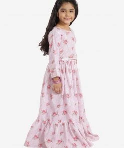 Vastramay Girls Girl's Printed Linen Crop Top And Ruffle Skirt Set