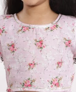 Vastramay Girls Girl's Printed Linen Crop Top And Ruffle Skirt Set