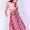 Girls Vastramay Girl's Pink Striped Skirt With Pink Crop Top