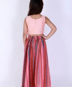 Girls Vastramay Girl's Pink Striped Skirt With Pink Crop Top 11 Girls Vastramay Girl's Pink Striped Skirt With Pink Crop Top