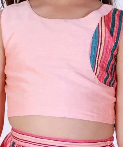 Girls Vastramay Girl's Pink Striped Skirt With Pink Crop Top 12 Girls Vastramay Girl's Pink Striped Skirt With Pink Crop Top