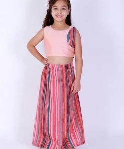 Girls Vastramay Girl's Pink Striped Skirt With Pink Crop Top 14 Girls Vastramay Girl's Pink Striped Skirt With Pink Crop Top
