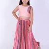 Vastramay Girl's Pink Striped Palazzo With Pink Crop Top Girls 1 Vastramay Girl's Pink Striped Palazzo With Pink Crop Top Girls