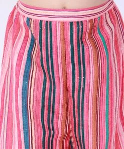 Vastramay Girl's Pink Striped Palazzo With Pink Crop Top Girls