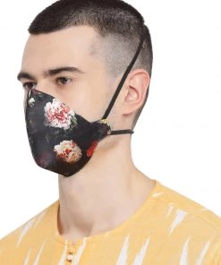 Vastramay Unisex 3-Ply Floral Printed Reusable Anti-Pollution, Comfortable Masks In Black - Pack Of 1 Rakhi