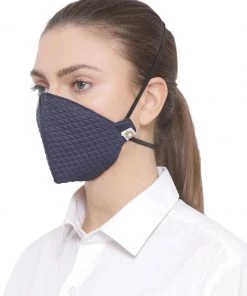 Vastramay Unisex 3-Ply Quilted Reusable Anti-Pollution, Comfortable Masks In Navy Blue - Pack Of 1 Rakhi