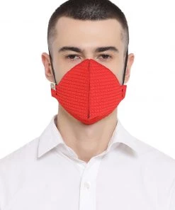 Vastramay Rakhi Unisex 3-Ply Quilted Reusable Anti-Pollution, Comfortable Masks In Red - Pack Of 1