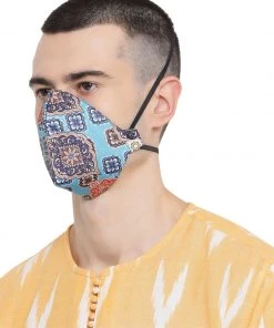 Vastramay Unisex 3-Ply Abstract Printed Reusable Anti-Pollution, Comfortable Masks In Blue - Pack Of 1 Rakhi