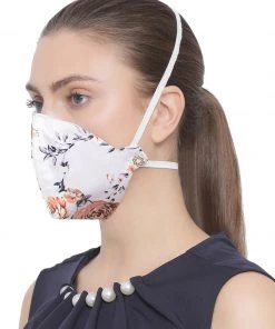 Vastramay Unisex 3-Ply Floral Printed Reusable Anti-Pollution, Comfortable Masks In White - Pack Of 1
