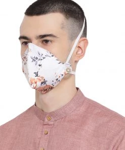 Vastramay Unisex 3-Ply Floral Printed Reusable Anti-Pollution, Comfortable Masks In White - Pack Of 1