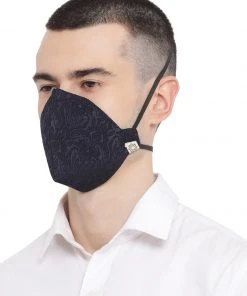 Vastramay Unisex 3-Ply Imported Self Design Reusable Anti-Pollution, Comfortable Masks In Navy Blue - Pack Of 1