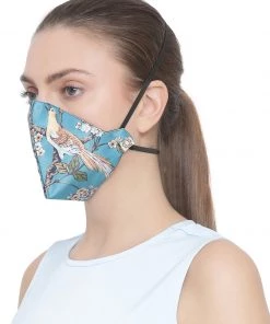 VASTRAMAY Rakhi Unisex 3-Ply Enchanted Garden Printed Reusable Anti-Pollution, Comfortable Masks In Aqua Blue - Pack Of 1