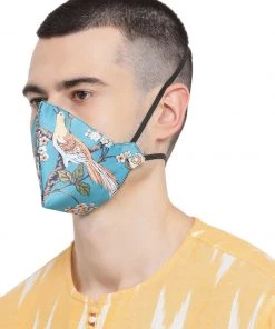 VASTRAMAY Rakhi Unisex 3-Ply Enchanted Garden Printed Reusable Anti-Pollution, Comfortable Masks In Aqua Blue - Pack Of 1
