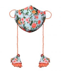 Vastramay Floral Printed Reusable Anti-Pollution, Cotton Dori Ear Loop And Choti Plus Tassels Style Wellness Mask In Green With A Natural Fibre Potli Bag - Pack Of 1