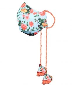 Vastramay Floral Printed Reusable Anti-Pollution, Cotton Dori Ear Loop And Choti Plus Tassels Style Wellness Mask In Green With A Natural Fibre Potli Bag - Pack Of 1