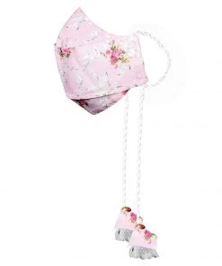 Rakhi Vastramay Floral Printed Reusable Anti-Pollution, Cotton Dori Ear Loop And Choti Plus Tassels Style Wellness Mask In Pink With A Natural Fibre Potli Bag - Pack Of 1