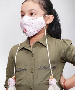 Rakhi Vastramay Floral Printed Reusable Anti-Pollution, Cotton Dori Ear Loop And Choti Plus Tassels Style Wellness Mask In Pink With A Natural Fibre Potli Bag - Pack Of 1