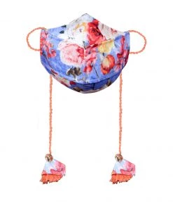 Vastramay Floral Printed Reusable Anti-Pollution, Cotton Dori Ear Loop And Choti Plus Tassels Style Wellness Mask In Blue With A Natural Fibre Potli Bag - Pack Of 1 Rakhi