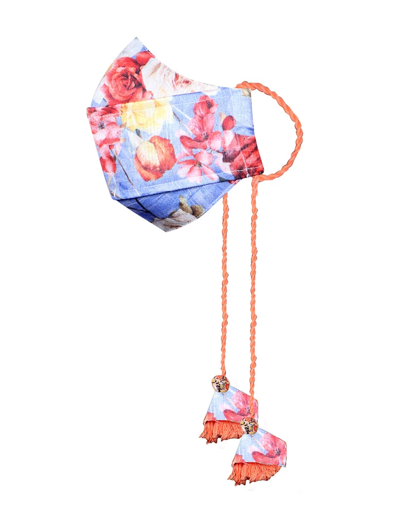 Vastramay Floral Printed Reusable Anti-Pollution, Cotton Dori Ear Loop And Choti Plus Tassels Style Wellness Mask In Blue With A Natural Fibre Potli Bag - Pack Of 1 Rakhi 5 Vastramay Floral Printed Reusable Anti-Pollution, Cotton Dori Ear Loop And Choti Plus Tassels Style Wellness Mask In Blue With A Natural Fibre Potli Bag - Pack Of 1 Rakhi